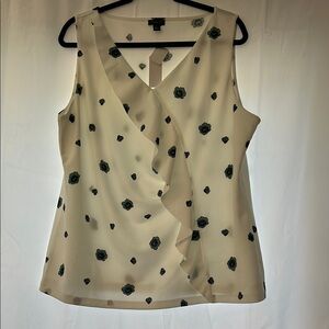 Ann Taylor Factory Cream Asymmetrical Ruffled Blouse